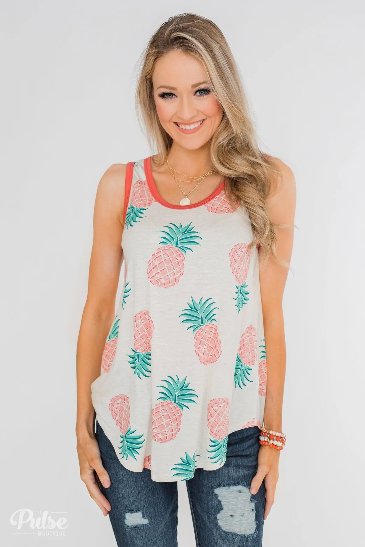 Time for Sunshine Pineapple Tank- Sand & Clay