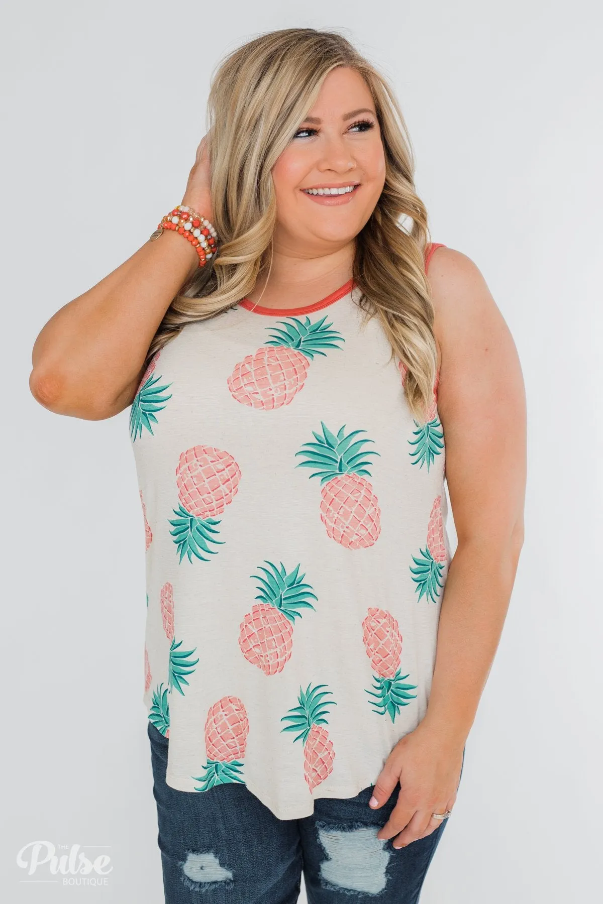 Time for Sunshine Pineapple Tank- Sand & Clay