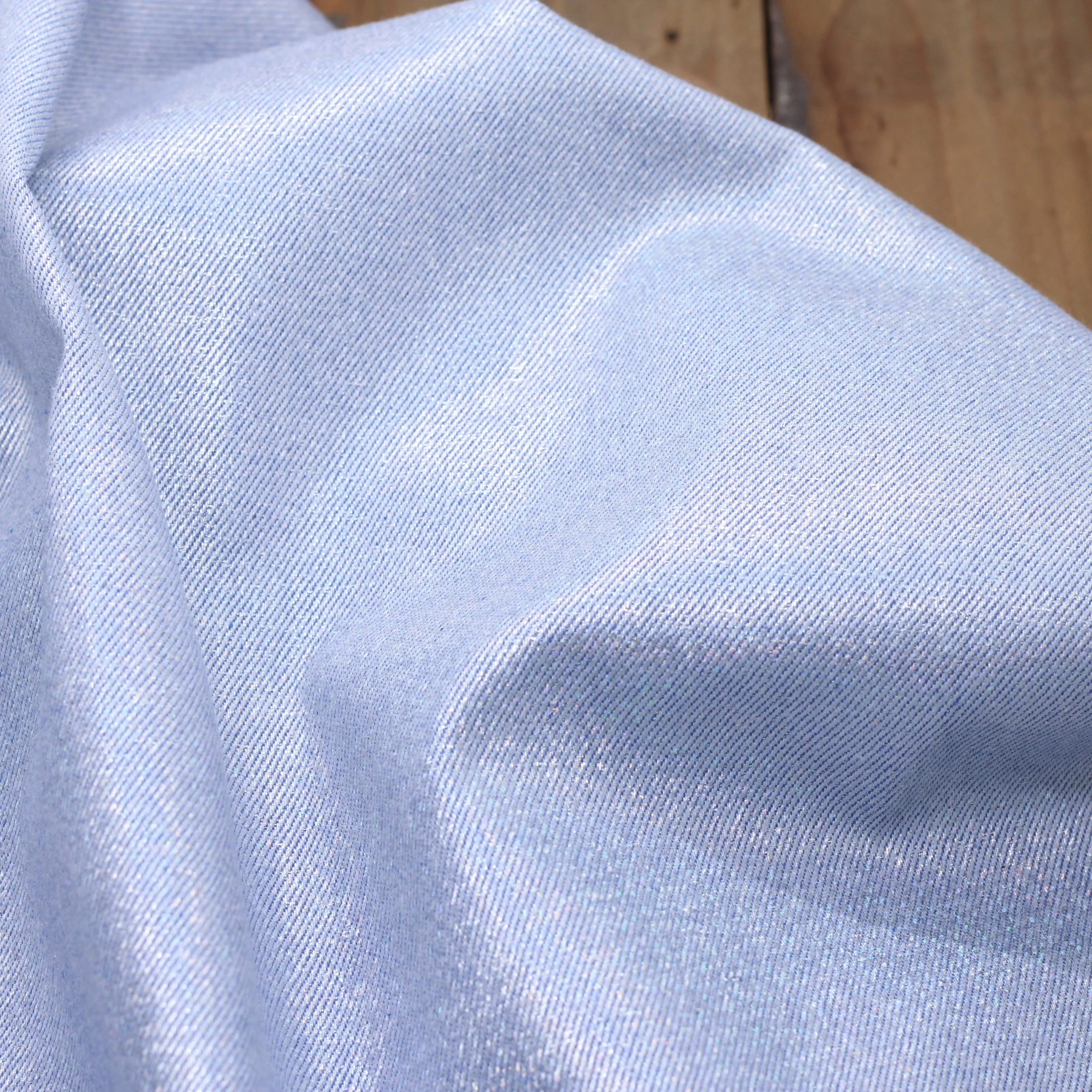 Tissu Jean - Bleu clair irisé Argent (Vendu x10cm)