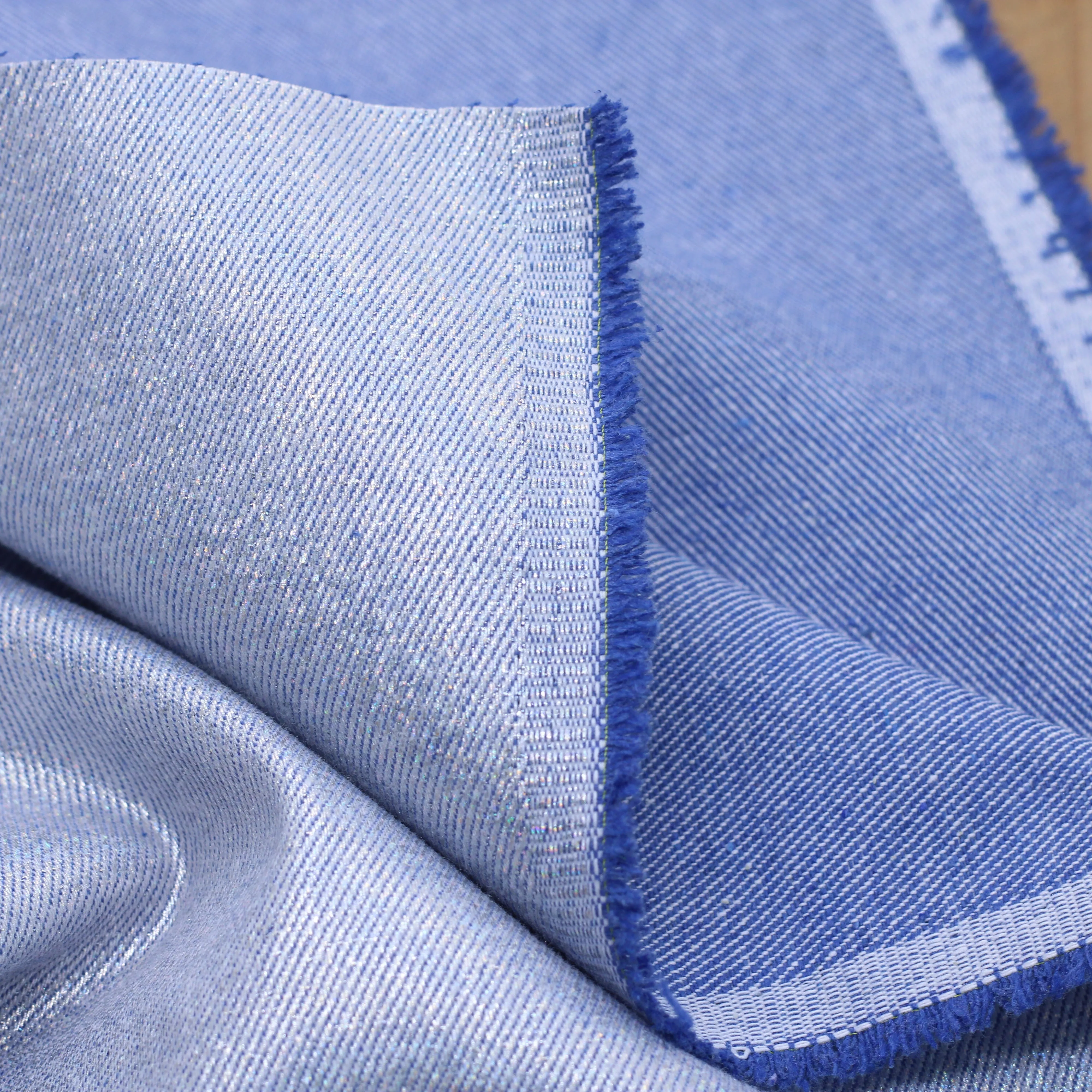 Tissu Jean - Bleu clair irisé Argent (Vendu x10cm)