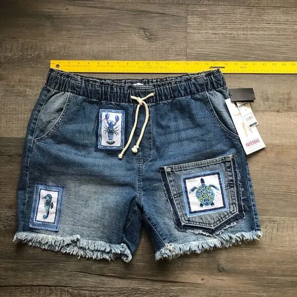 Upcycled NWT Celebrity Pink Paper-bag The Pepper Denim Shorts Sz XL OOAK