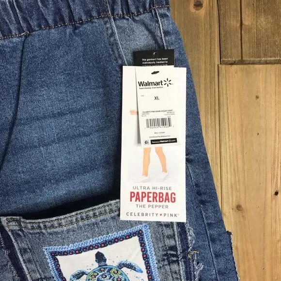Upcycled NWT Celebrity Pink Paper-bag The Pepper Denim Shorts Sz XL OOAK