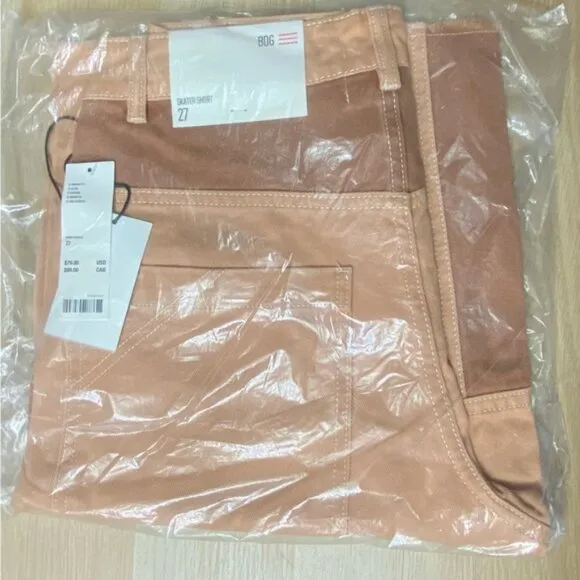 Urban Outfitters BDG Skater Girl Denim Short Seamed Sand Tan Brown New 27 Waist