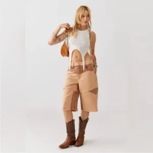 Urban Outfitters BDG Skater Girl Denim Short Seamed Sand Tan Brown New 27 Waist