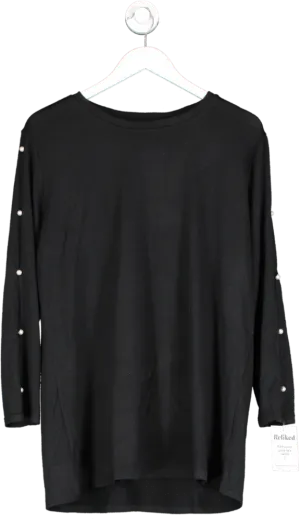 V by Very Curve Crew Neck Pearl embellished Sleeve Detail Top - Black UK 18