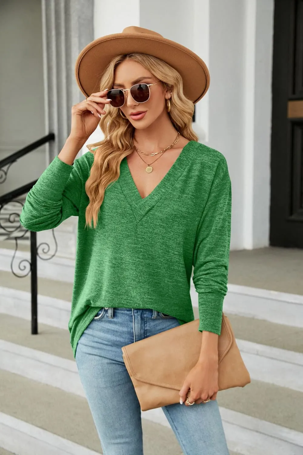V-Neck Long Sleeve T-Shirt (6 Colors)