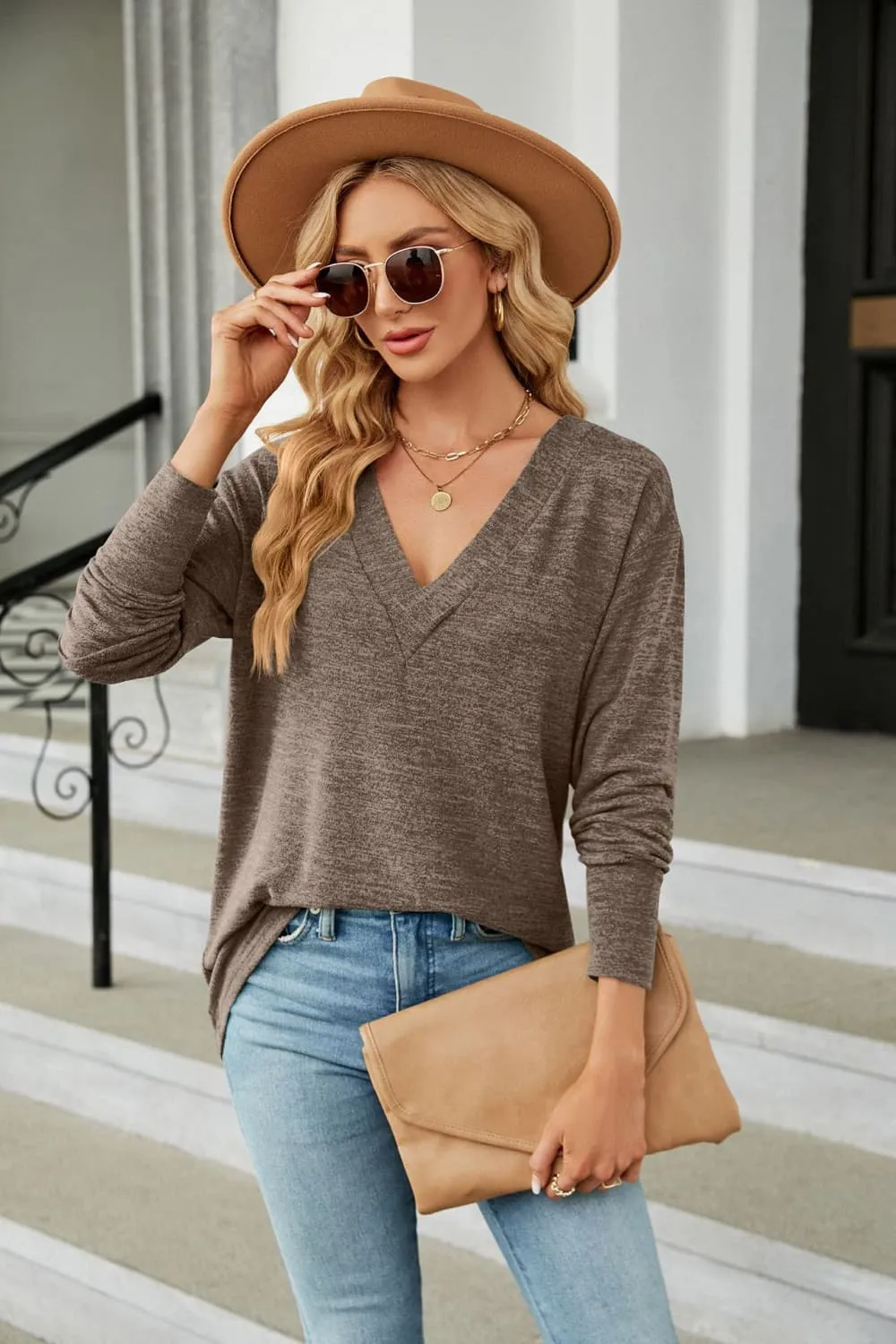 V-Neck Long Sleeve T-Shirt (6 Colors)