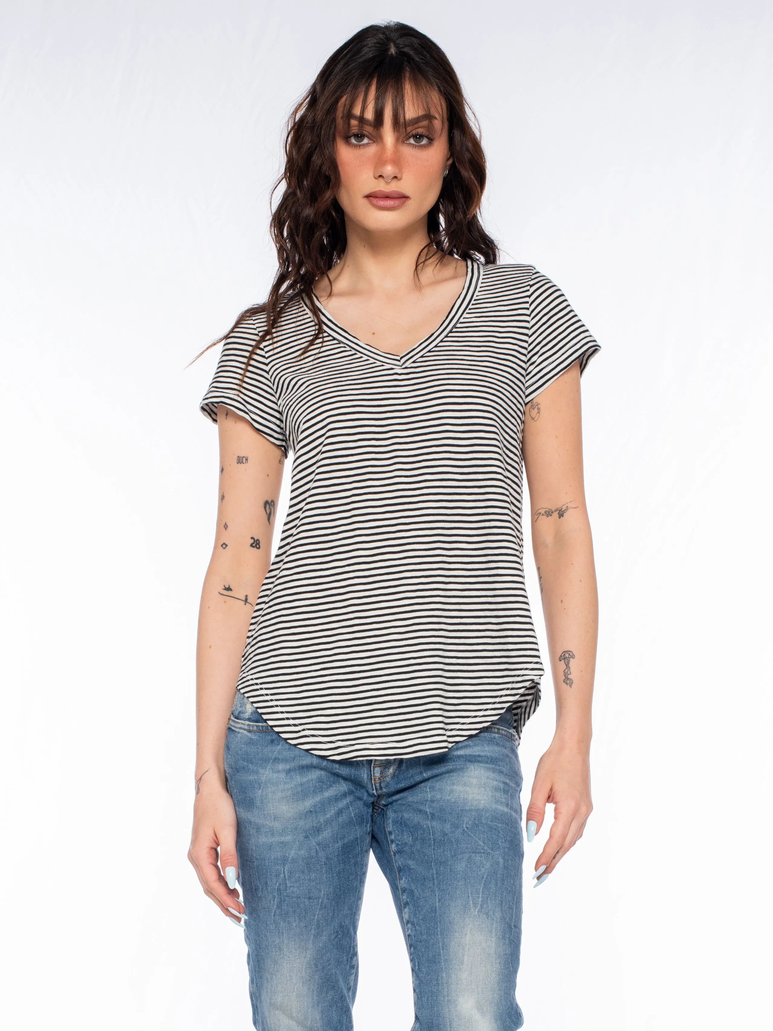 V-Neck Short Sleeve Shirttail