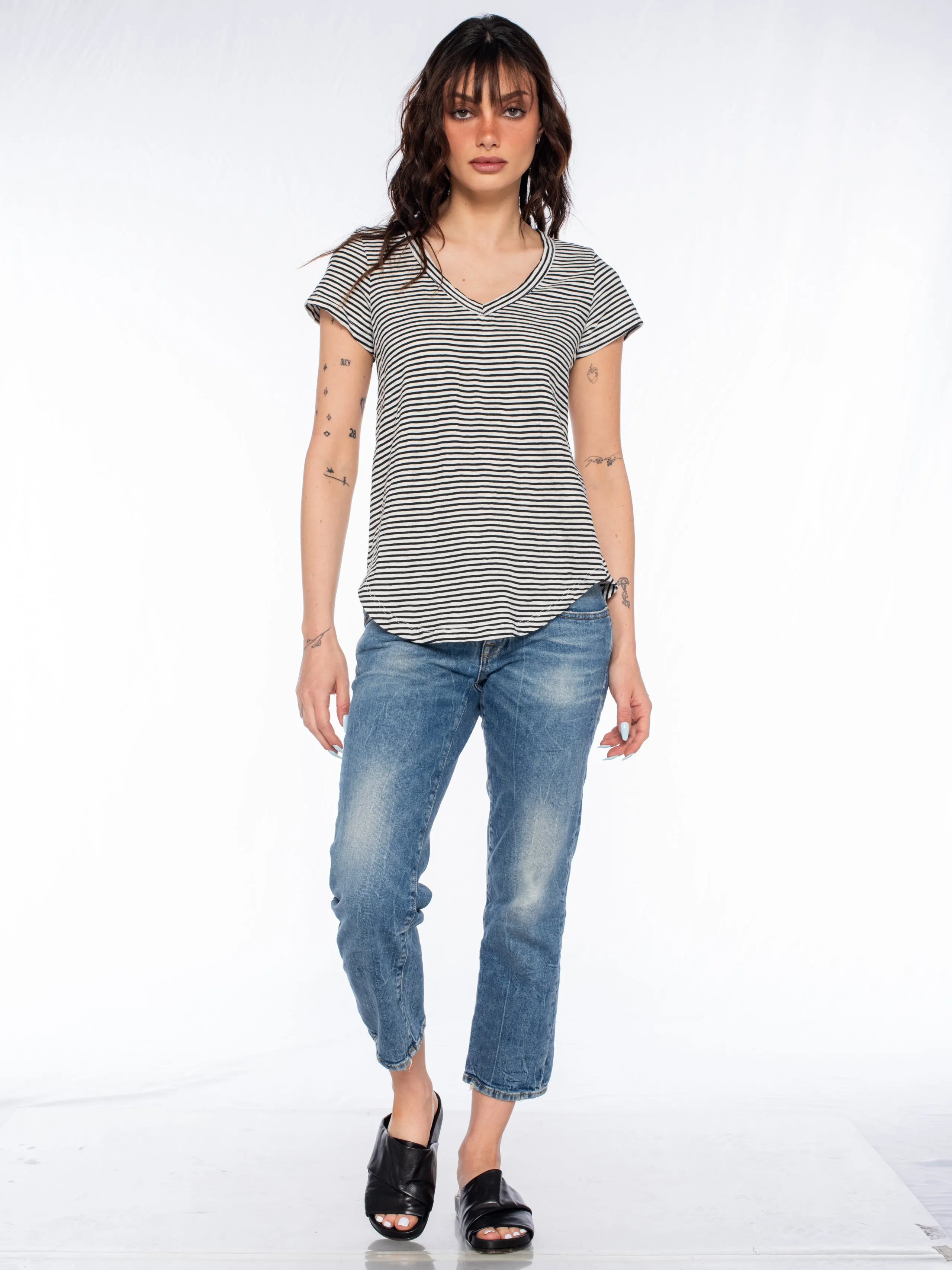 V-Neck Short Sleeve Shirttail