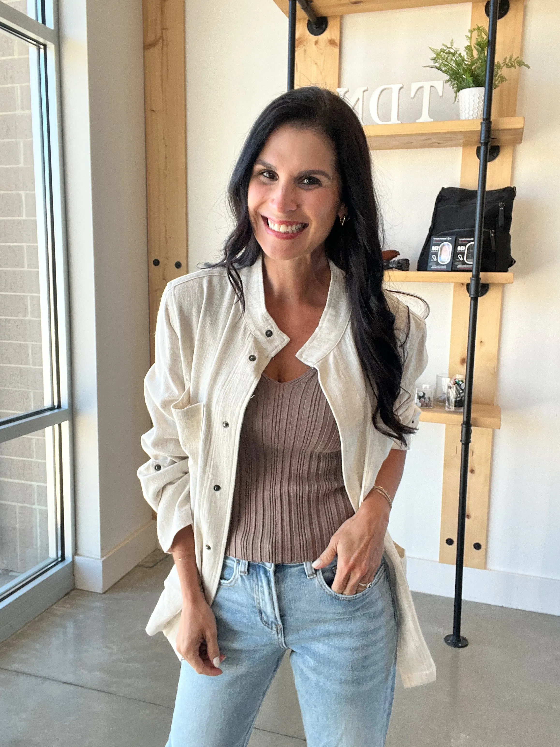 V Neck Sweater Knit Top in Mocha