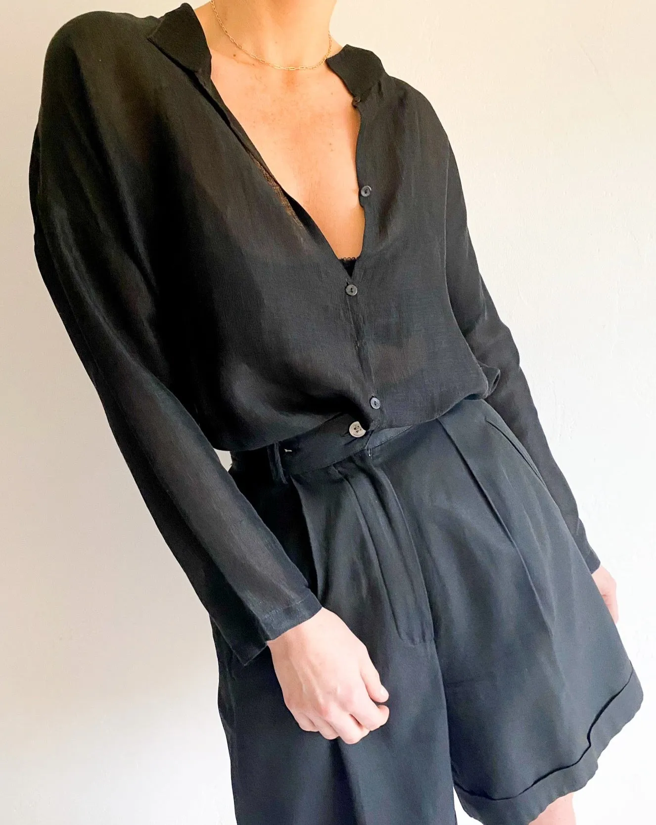 Vintage Eileen Fisher Black Linen Blouse