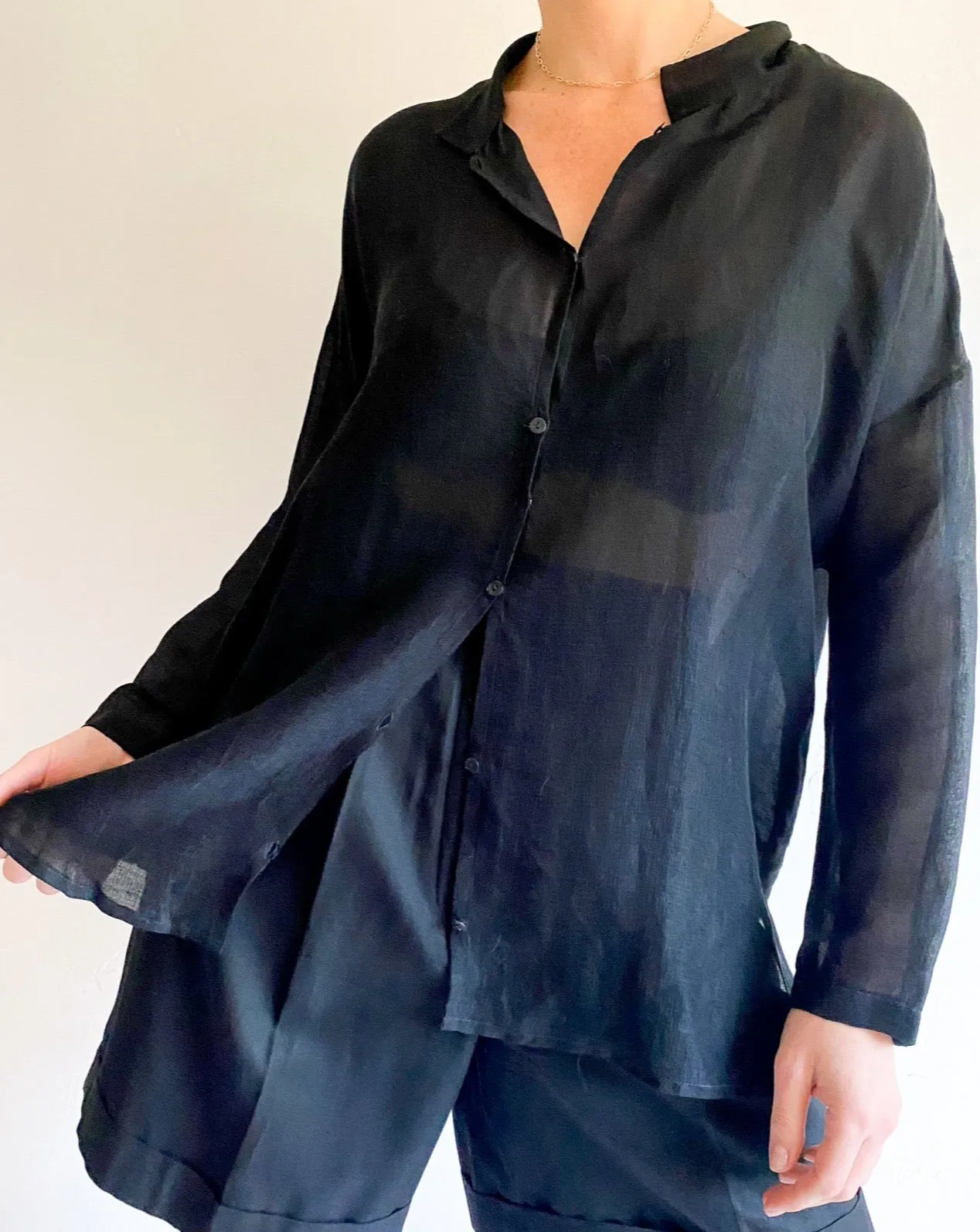 Vintage Eileen Fisher Black Linen Blouse