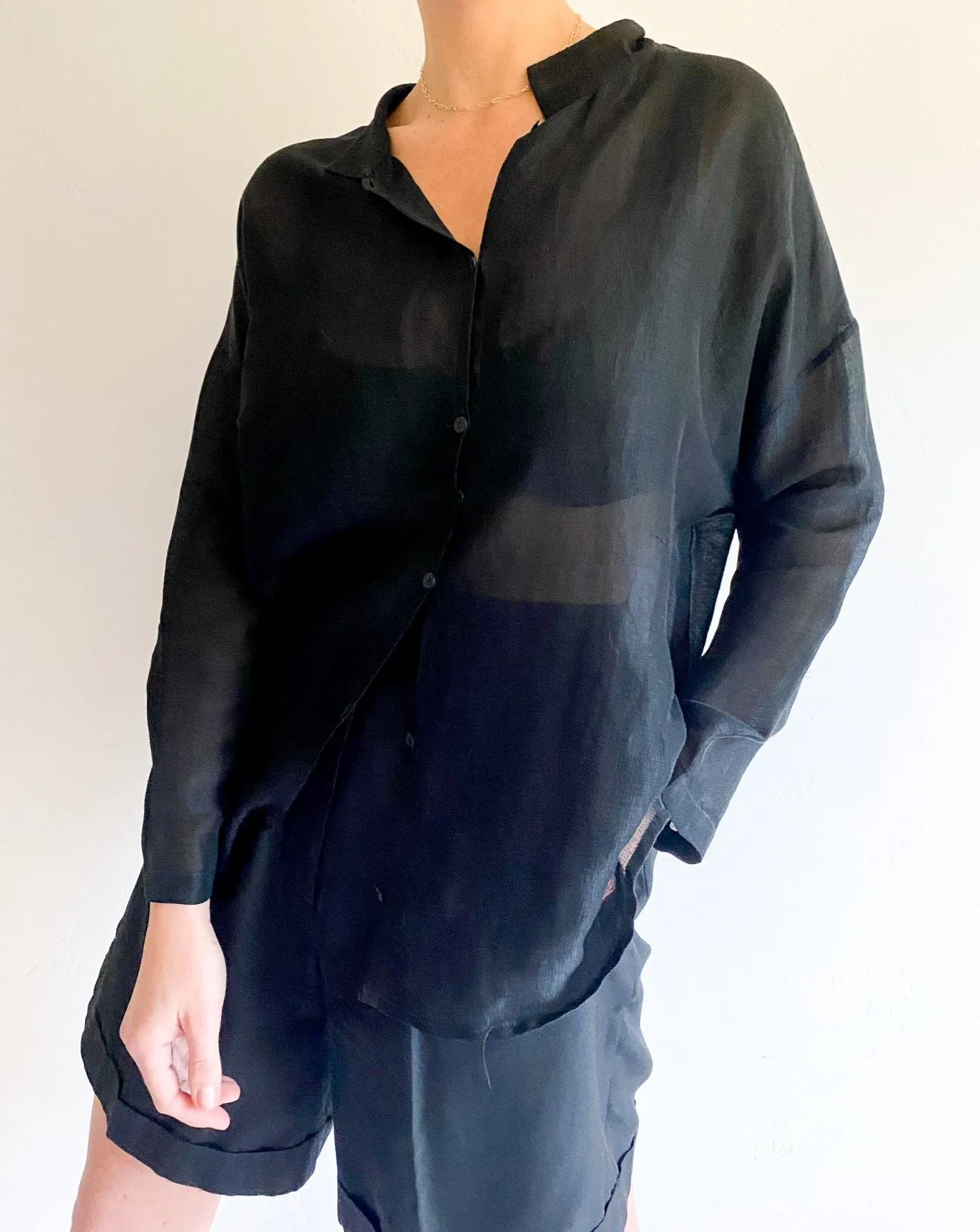 Vintage Eileen Fisher Black Linen Blouse