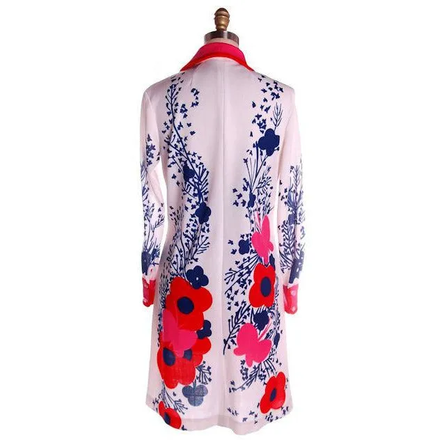 Vintage Printed Poly Dress Butterflies Vera 1970s 8-12