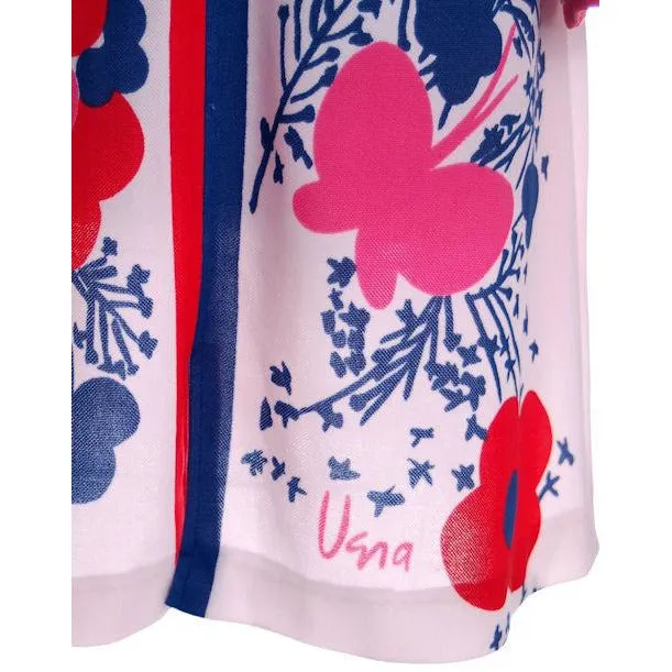 Vintage Printed Poly Dress Butterflies Vera 1970s 8-12