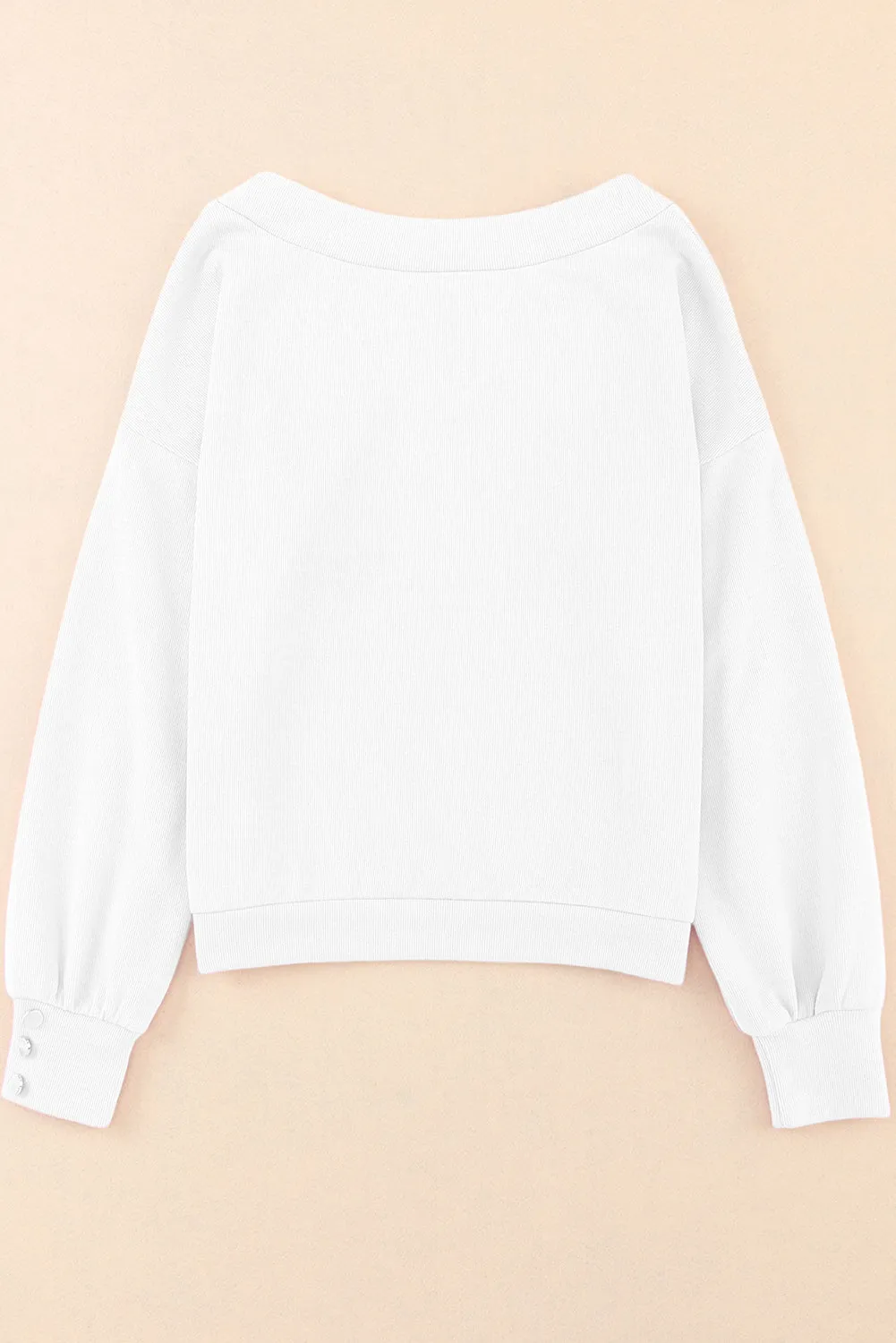 White Black Knitted V Neck Buttoned Cuffs Sweater