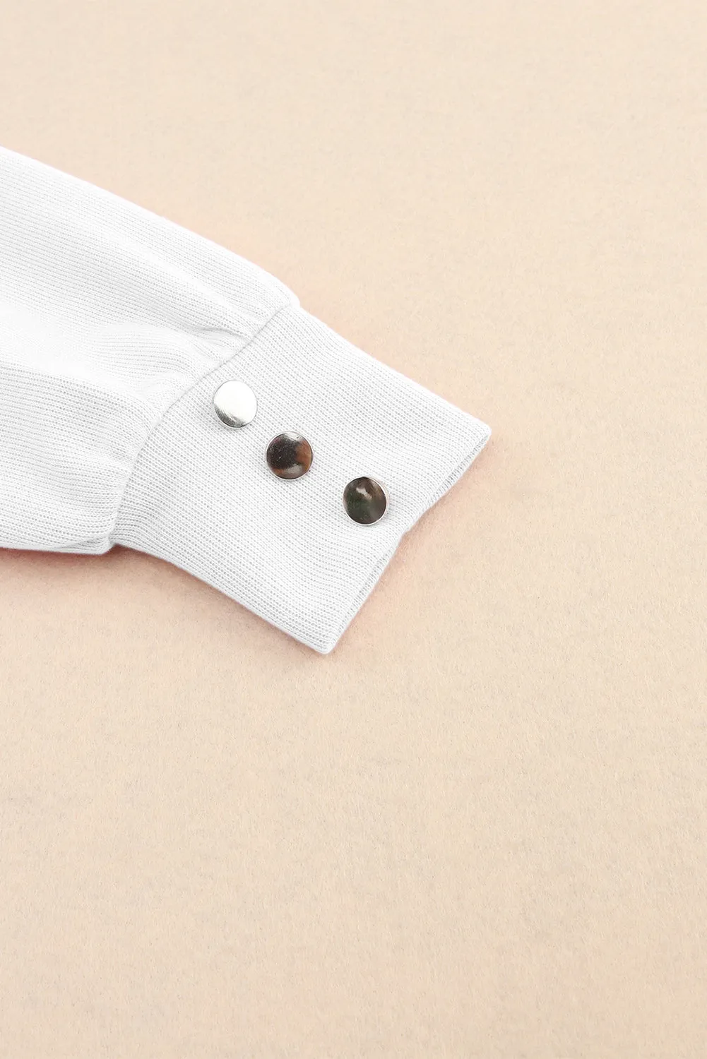 White Black Knitted V Neck Buttoned Cuffs Sweater