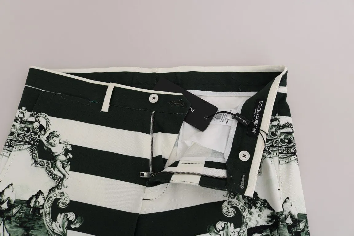 White Green Striped Cotton Shorts