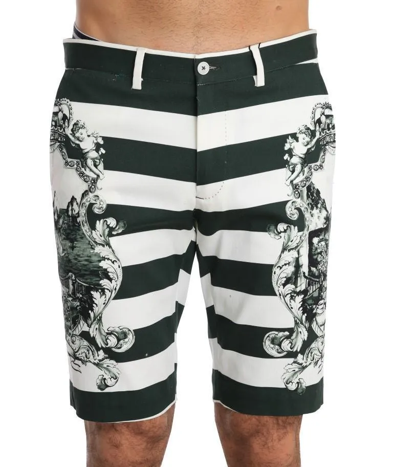 White Green Striped Cotton Shorts