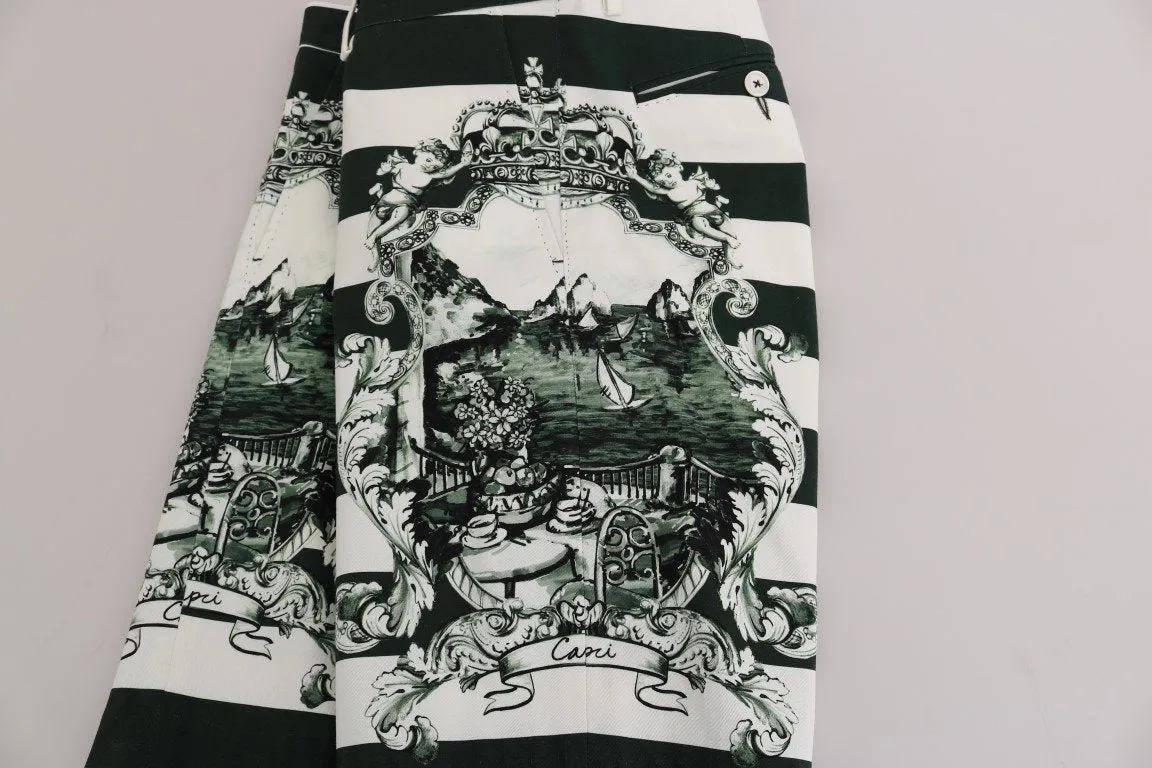White Green Striped Cotton Shorts