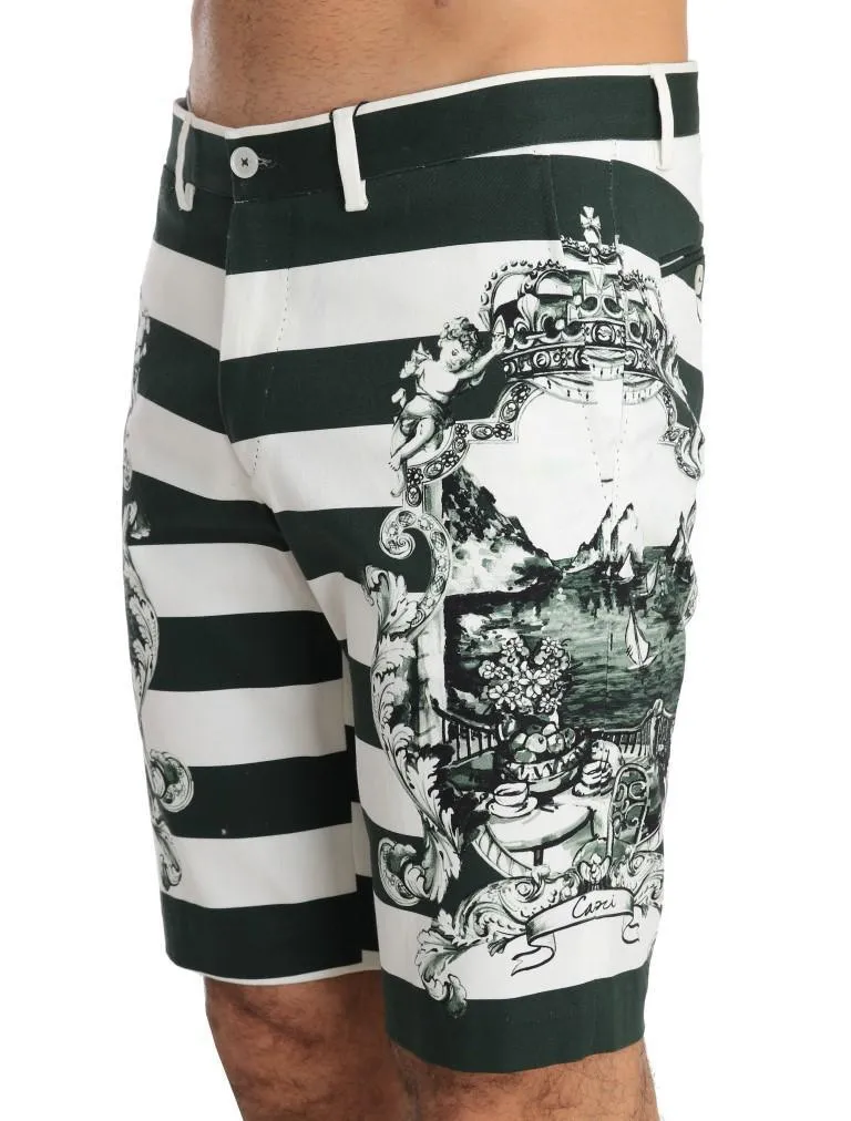 White Green Striped Cotton Shorts