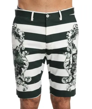 White Green Striped Cotton Shorts
