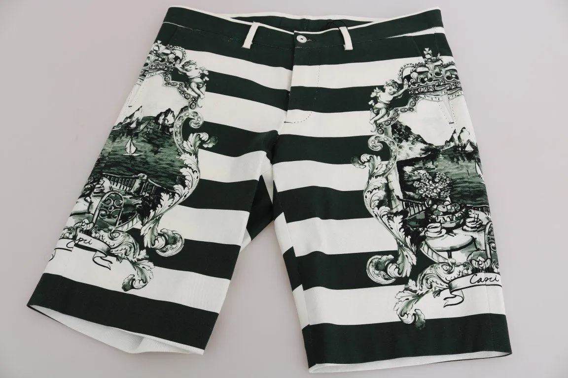 White Green Striped Cotton Shorts
