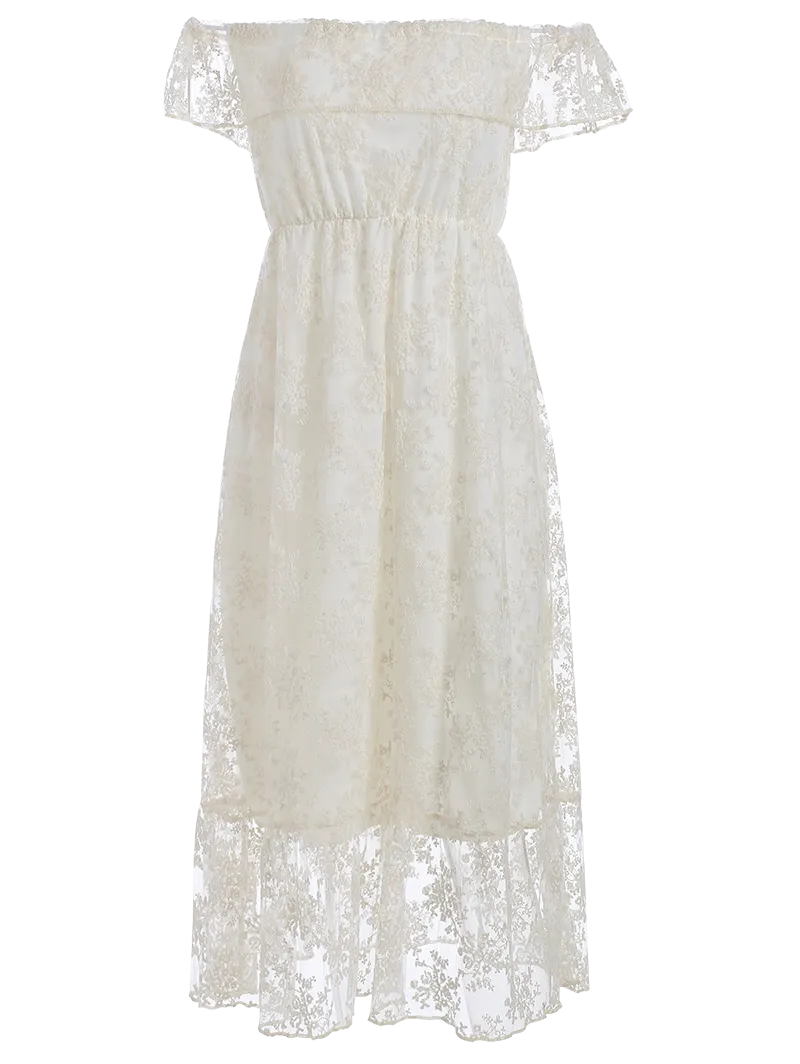 White Off Shoulder Ruffle Lace Wedding Dress