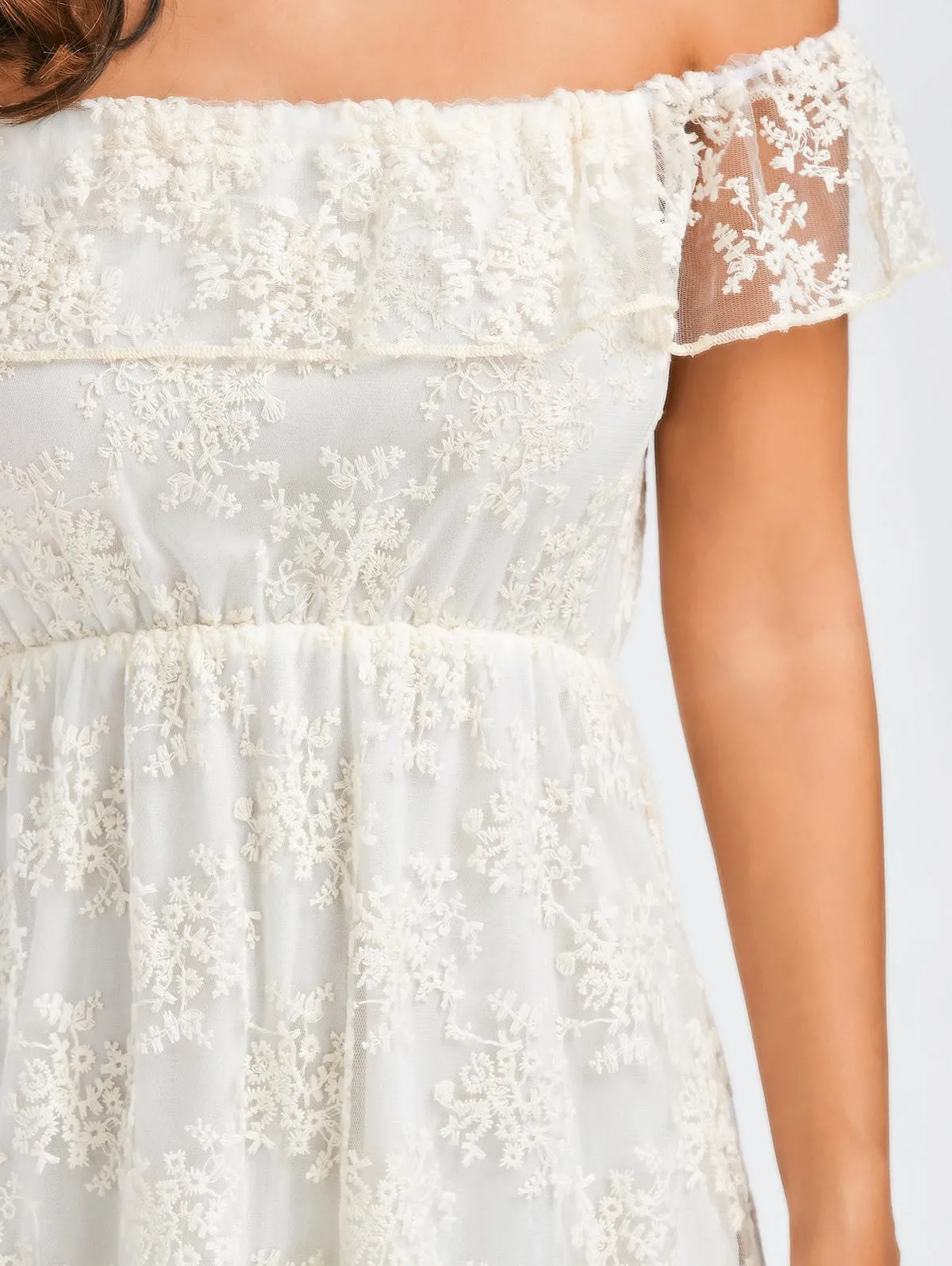 White Off Shoulder Ruffle Lace Wedding Dress