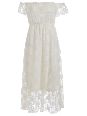 White Off Shoulder Ruffle Lace Wedding Dress