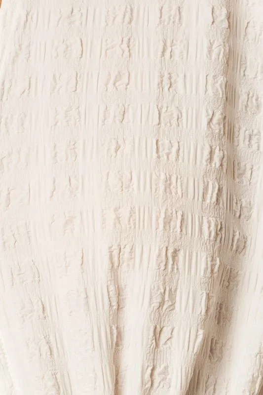 White Textured Drawstring Detail Dress