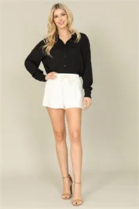 White tie front shorts