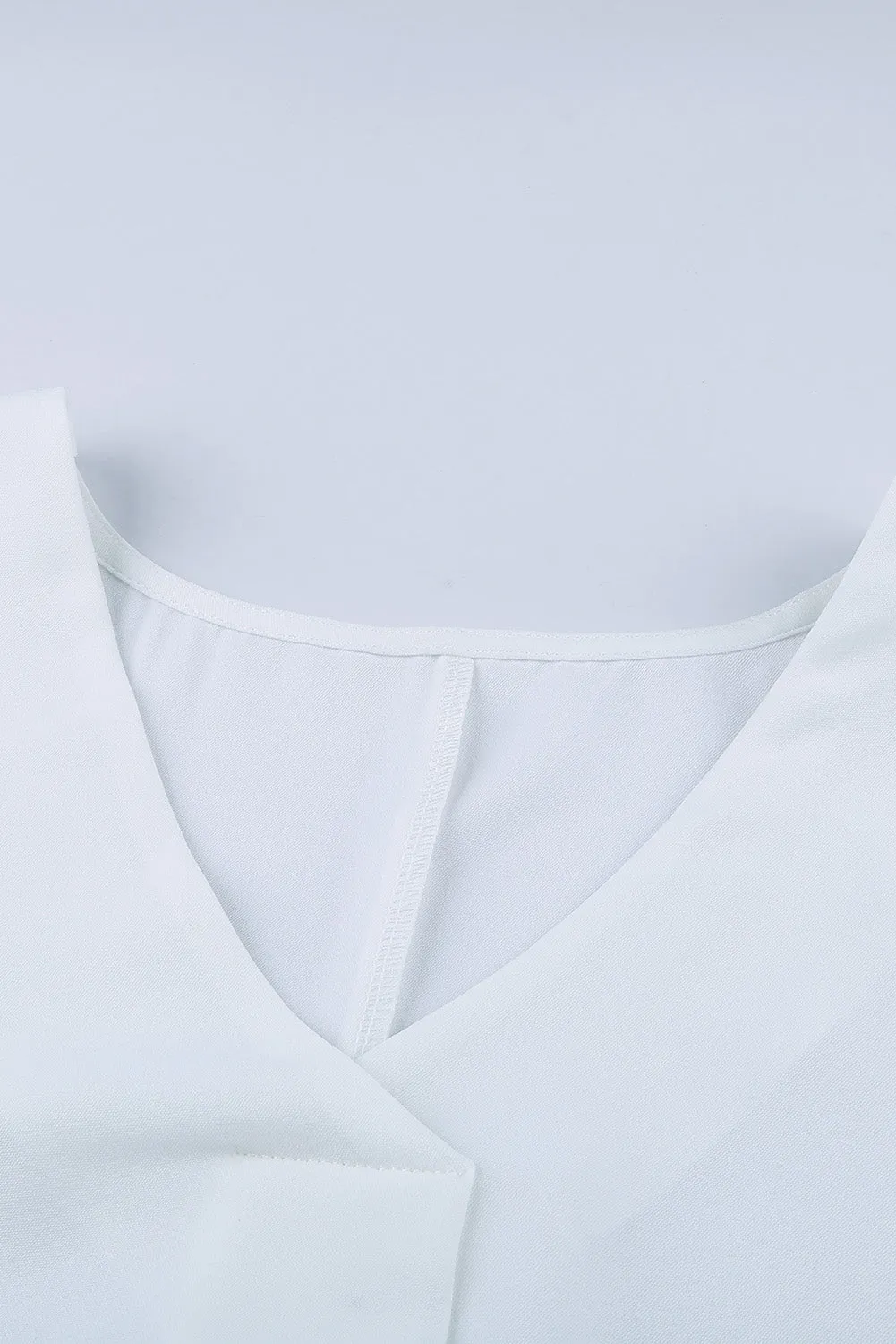 White V Neck 3/4 Sleeve High Low Hem Shirt