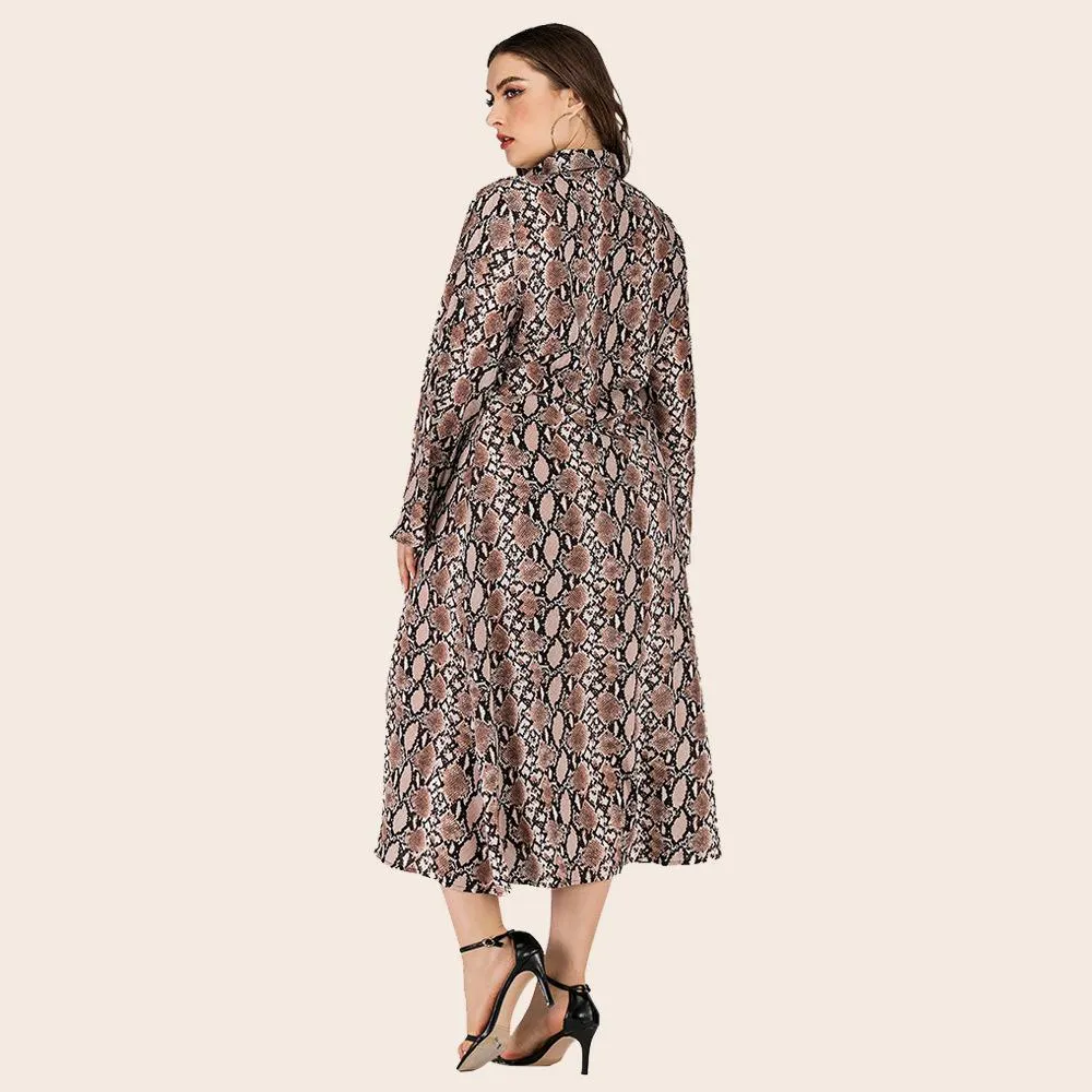 Women Fashion Casual Snake Print Split Fall Long Sleeve Dresses