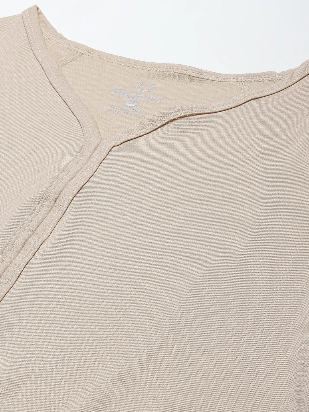 Women Nude-Coloured V-Neck Sports T-shirt