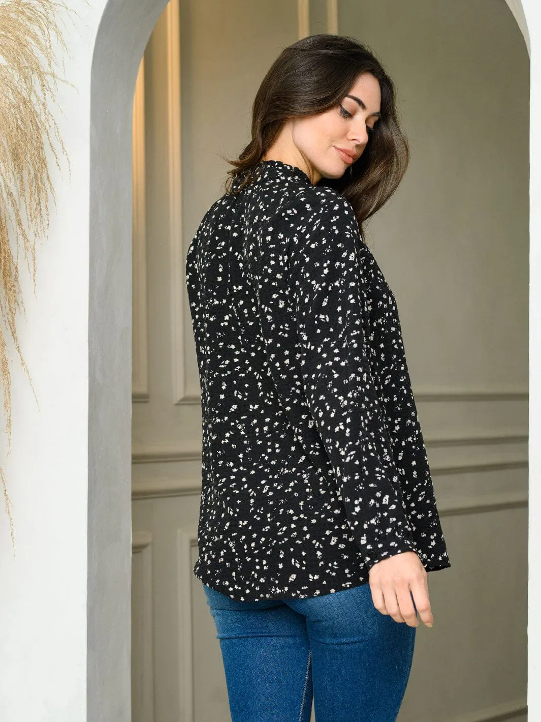 WOMEN'S LONG SLEEVE V-NECK ANIMAL PRINT BLOUSE TOP