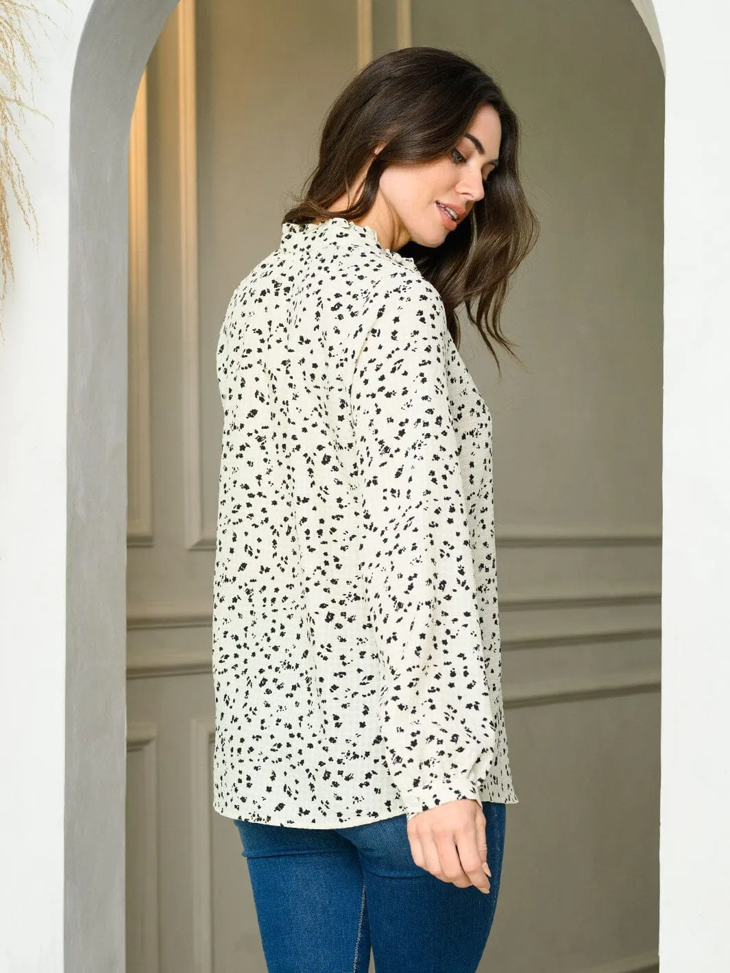 WOMEN'S LONG SLEEVE V-NECK ANIMAL PRINT BLOUSE TOP