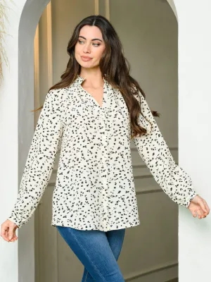 WOMEN'S LONG SLEEVE V-NECK ANIMAL PRINT BLOUSE TOP