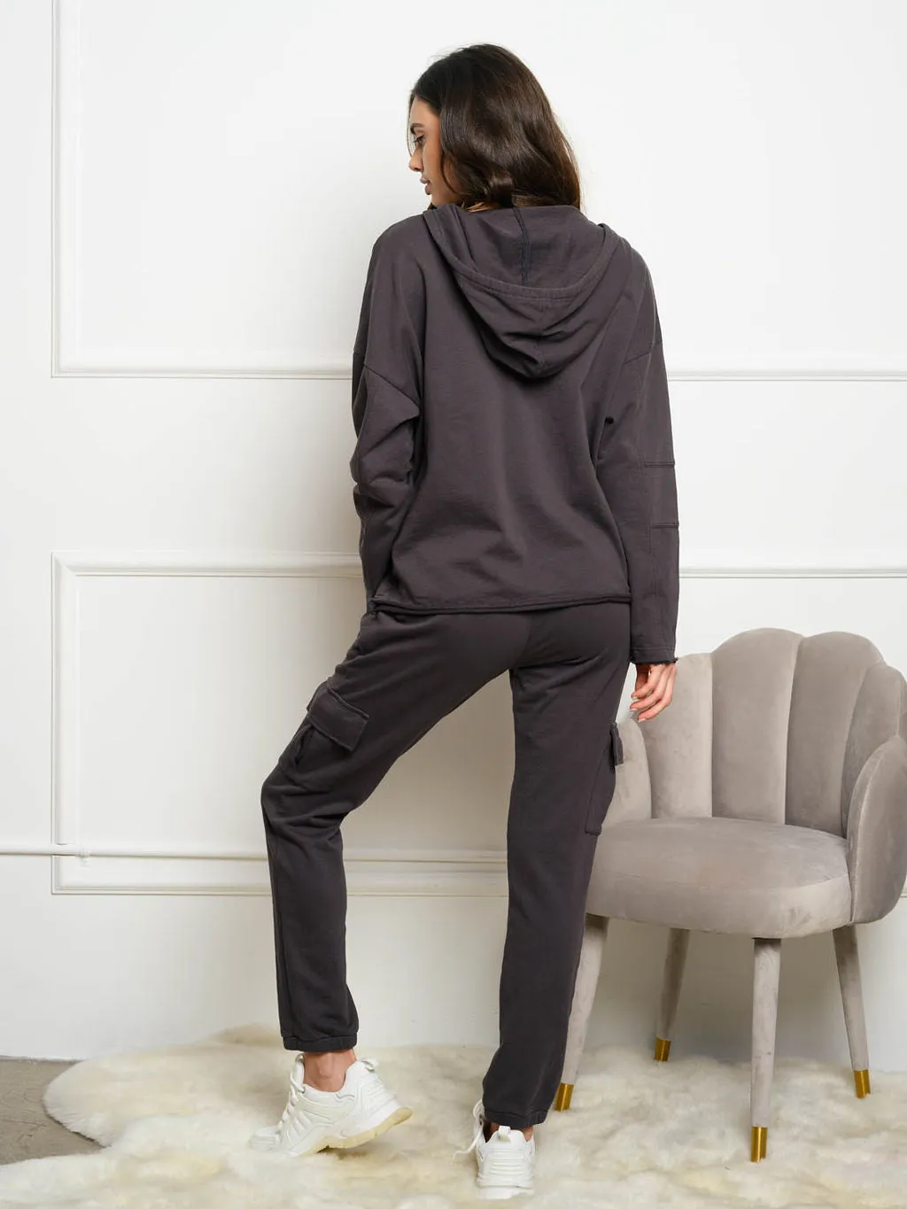 WOMEN'S SOLID CARGO SELF TIE 2PC. JOGGER SET