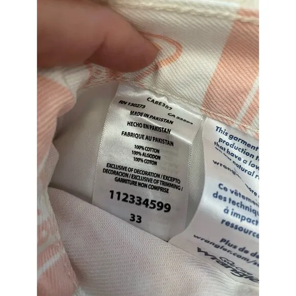 Wrangler‎ High Rise Festival Denim Shorts Signature Print Pink White Size 33 New