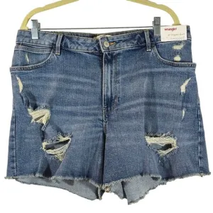 Y Wrangler Women's 4&quot; Frayed Jean Shorts Destroyed Sky Light Blue NWT Size 14 32