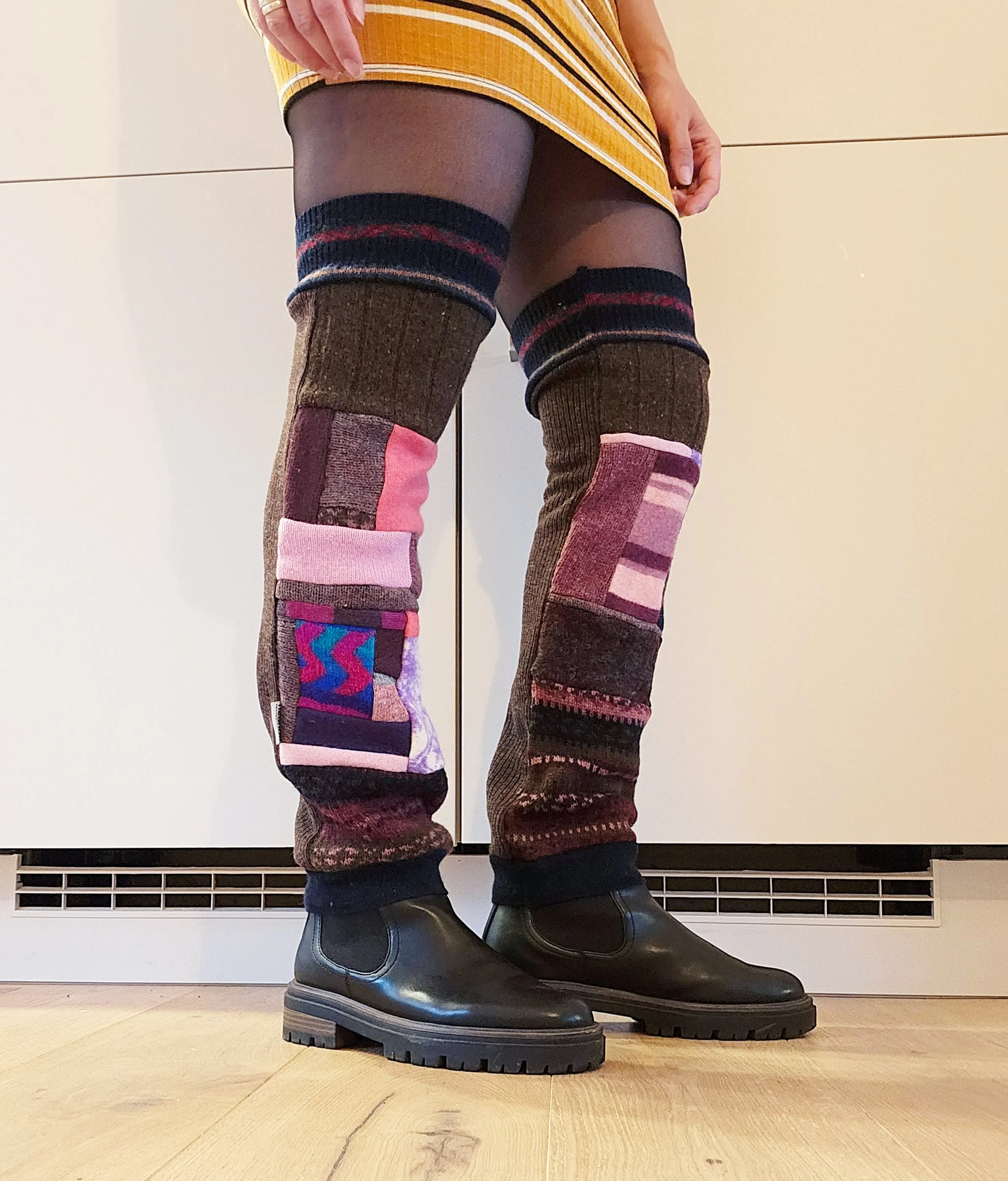 Zerowaste Patchwork Legwarmers -Candied Aubergine
